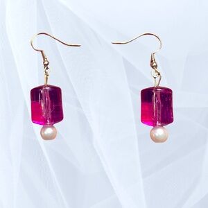 Elegant Pink Earrings with Pearl Bead